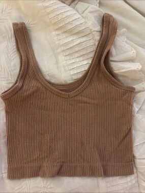 Urban Outfitters Ribbed Scoop Tank Top - Taupe Brown